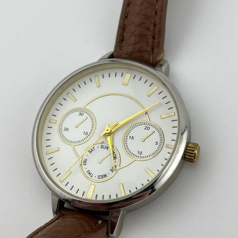 Francesca's Watch Women 38mm Gold Case Petite Leather Band-‎ New Battery